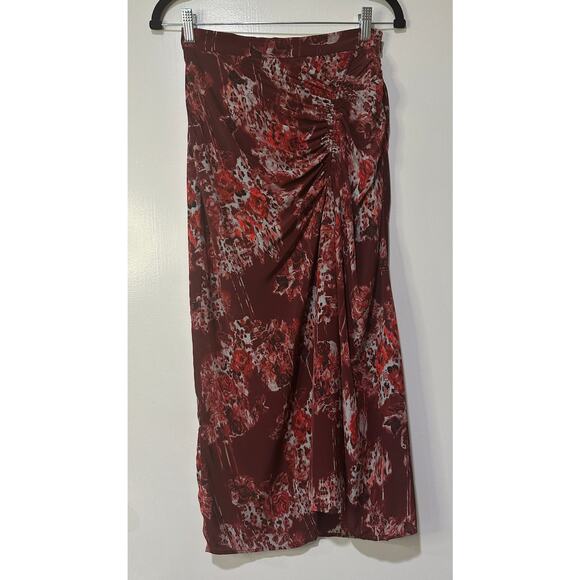 IRO Paris Alise Abstract Burgundy Print Draped Midi Skirt Size 34 Small NWT - Picture 2 of 11